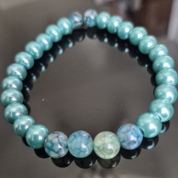 Jewelry - Handmade Turqouise Pearls with Natural Dragon Stone Vein Agate!